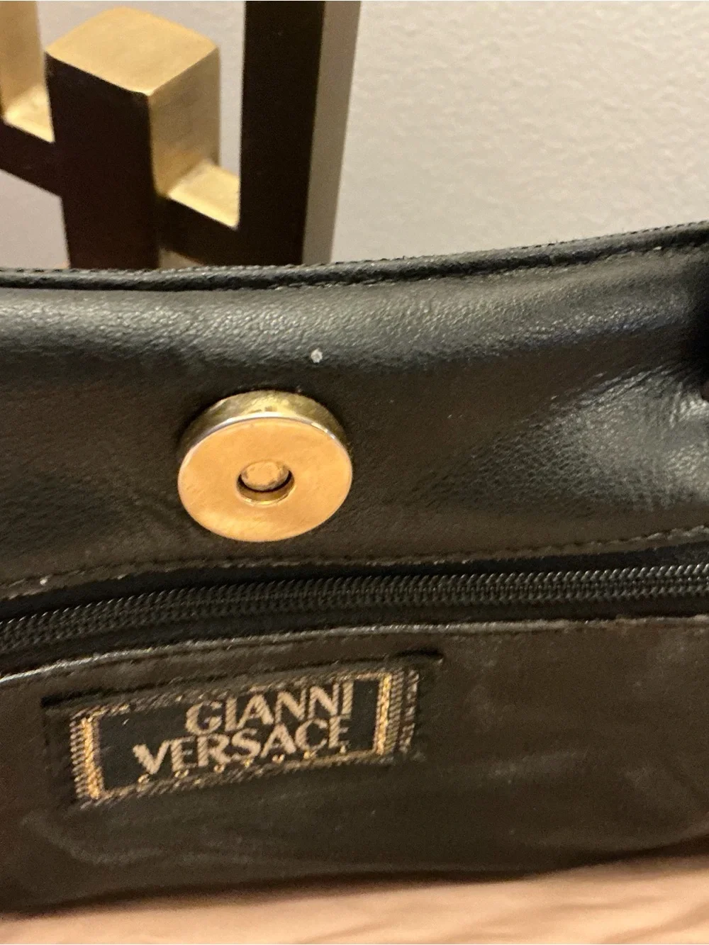 Versace Black Tote with Embossed Medusa Motif and Braided Handles